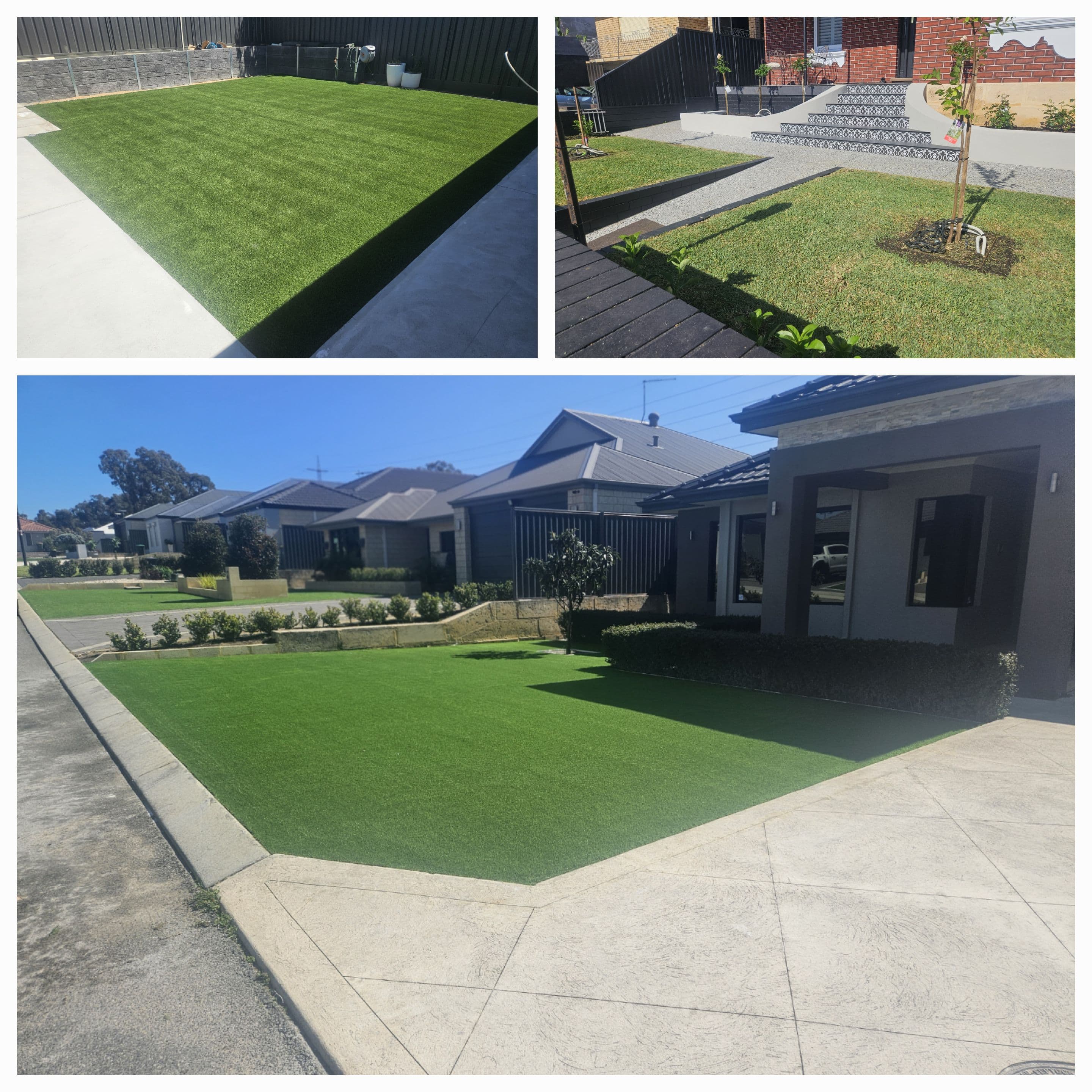 Artificial turf installations across various Perth properties