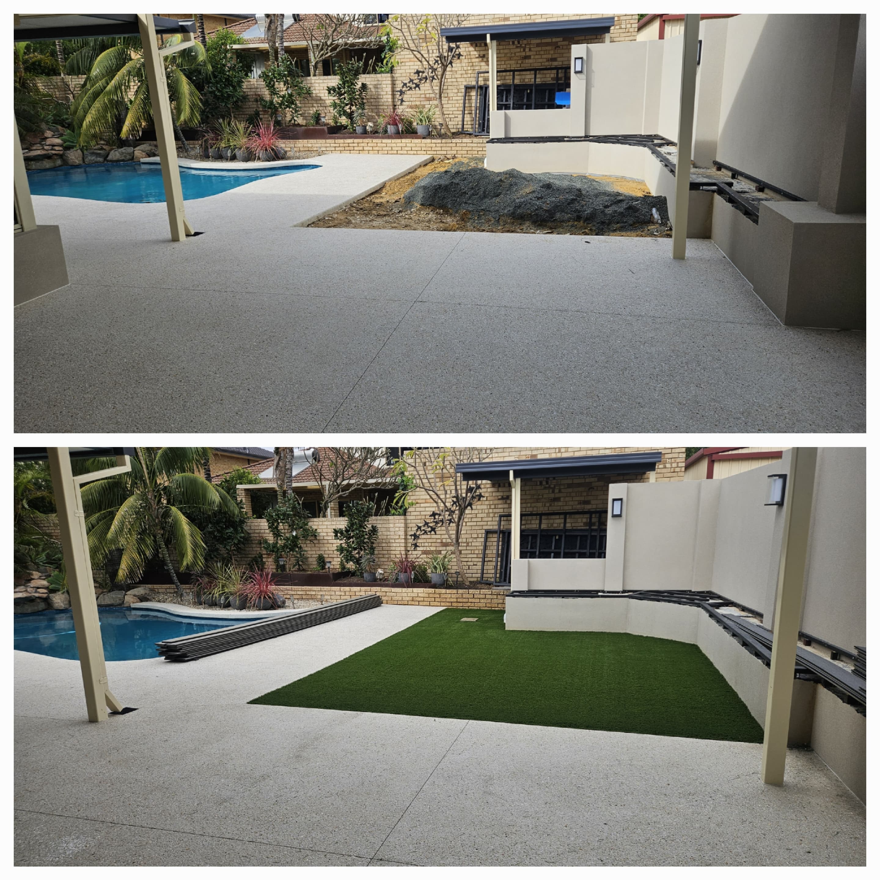 Poolside paving and turf landscaping projects