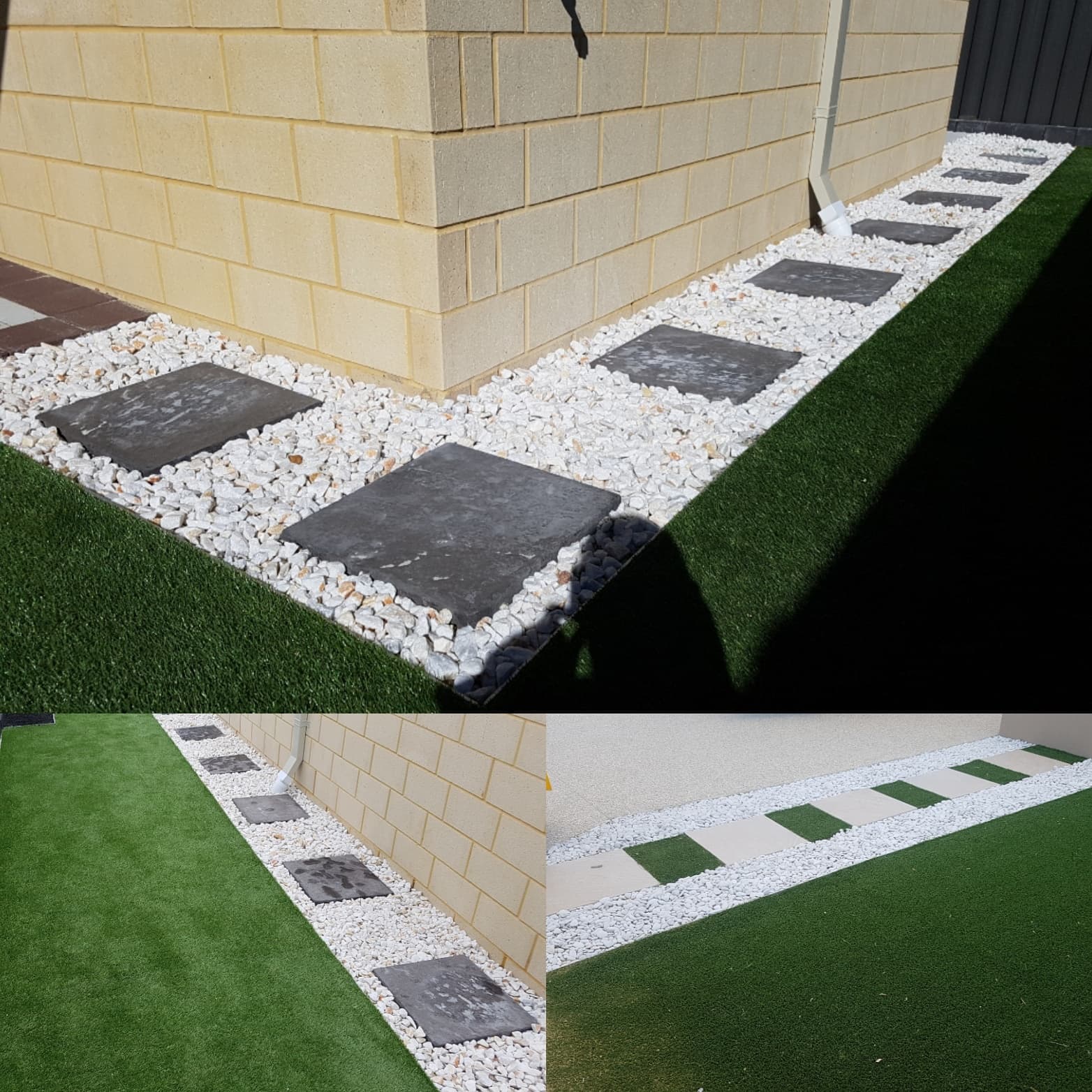 Stepping stone pathway set through artificial turf